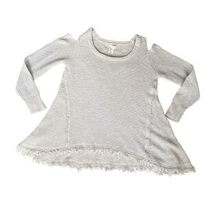 Anthropologie Kaisely Gray Cold Shoulder Long Sleeve Boho Sweater Top Sz Large